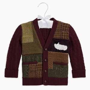 Ralph Lauren Patchwork V-neck Knit Baby Boy Cardigan Size 3-6 Months